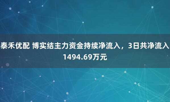 泰禾优配 博实结主力资金持续净流入，3日共净流入1494.69万元