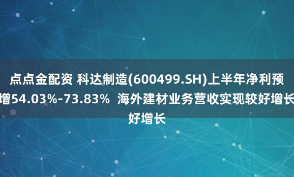 点点金配资 科达制造(600499.SH)上半年净利预增54.03%-73.83%  海外建材业务营收实现较好增长